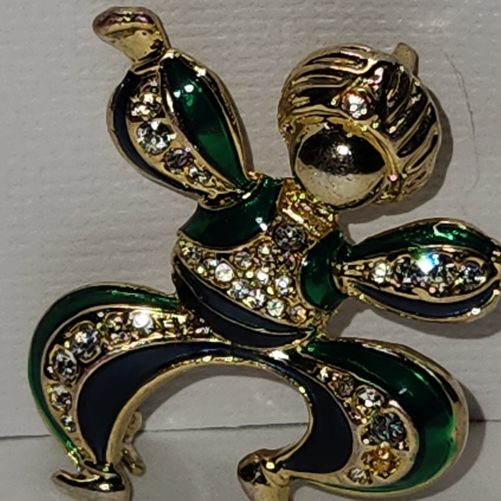 #2417, DANCING GENIE BROOCH, CUBIC ZIRCONIA STONES 1.5"IN